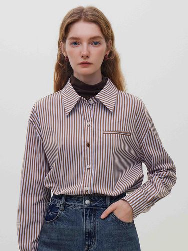 Fake pocket striped shirt_BROWN - We’Dee - Modalova