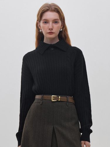 Lapel collar cable sweater_BLACK - We’Dee - Modalova