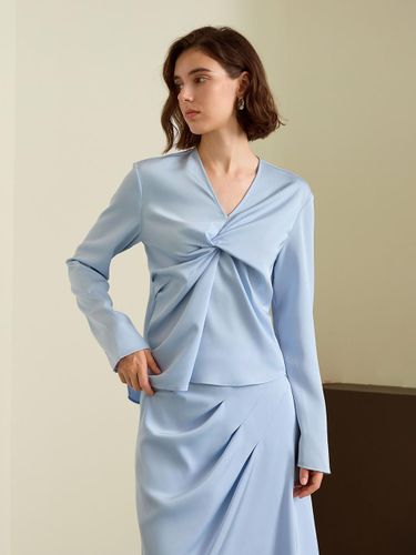 YY_Blue elegant pleated v-neck shirt - yyiam - Modalova