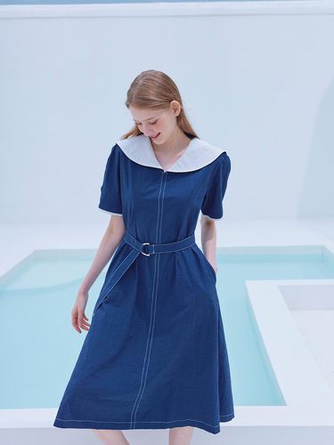 Sailor Collar Belted Stitch Long dress (TIOAD2543) - VIKI - Modalova