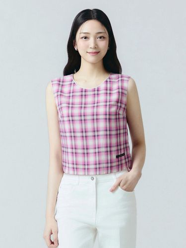 Checkered Linen Sleeveless Top ITO6WBL330 - itMICHAA - Modalova