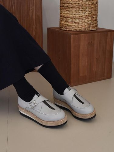 Strap Buckle Platform Loafer-Grey - urimera - Modalova