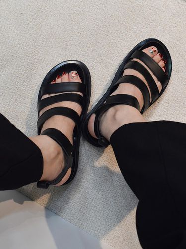 Three Strap Velcro Platform Sandal - urimera - Modalova