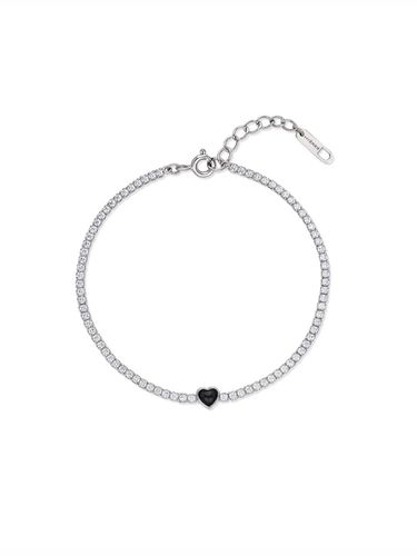 Essence Heart Silver Onyx Black Tennis Bracelet - hyeres-lor - Modalova