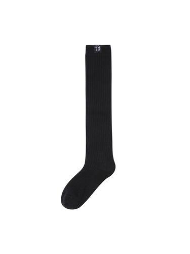 Label Point Ribbed Knee Socks _LXLAM24240BKX - LUCKY CHOUETTE - Modalova