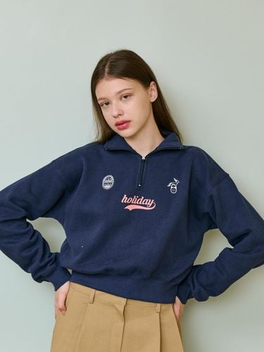 HOLIDAY CROP HALF ZIPUP SWEATSHIRT [NAVY] - salad bowls - Modalova