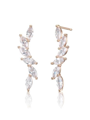 K GF Leaf Stone Long Drop Earrings - ELLE Jewelry - Modalova