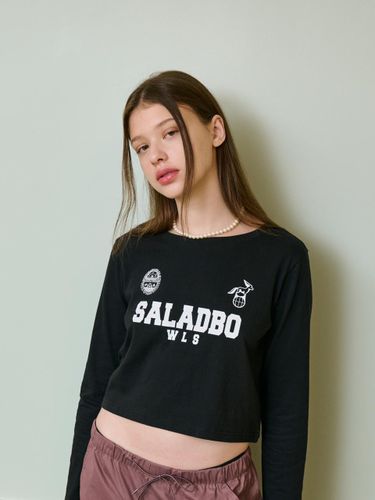 Emblem Crop Long Sleeve T-shirt [Black] - salad bowls - Modalova