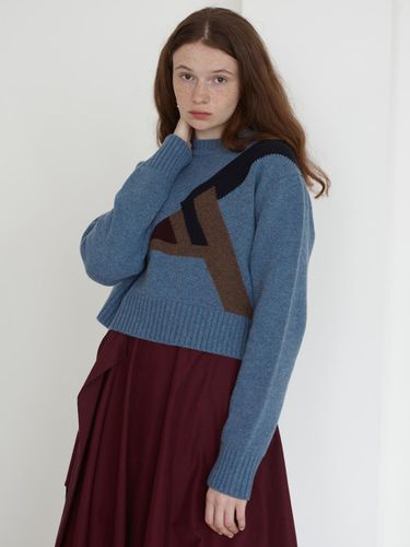 BC20AWKN20] WOOL GEOMETRY JACQUARD KNIT TOP [BLUE - CENTAUR.KR - Modalova