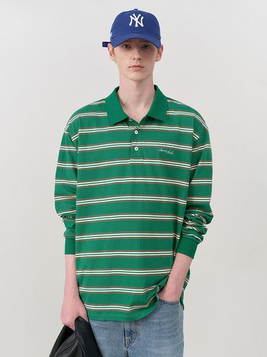 UNISEX MULTI STRIPE COLLARED T-SHIRT GREEN STRIPE - Dunst for MEN - Modalova