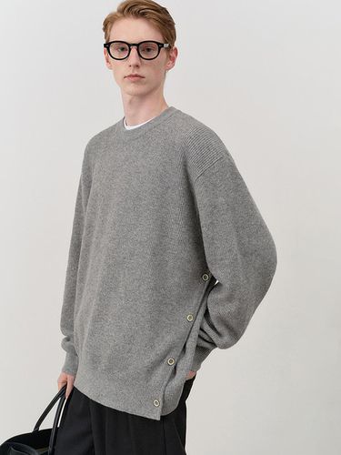 UNISEX BUTTONED CREWNECK SWEATER MELANGE GREY - Dunst for MEN - Modalova