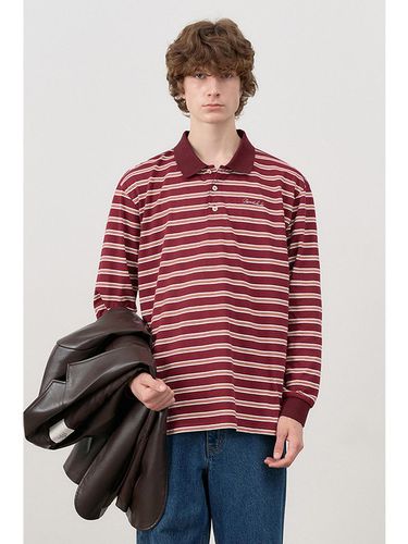 MULTI STRIPE COLLARED T-SHIRT BURGUNDY STRIPE - Dunst for MEN - Modalova