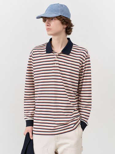 UNISEX MULTI STRIPE COLLARED T-SHIRT NAVY STRIPE - Dunst for MEN - Modalova