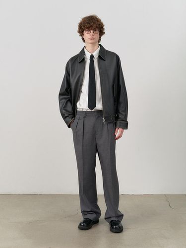 DOUBLE PLEATED WIDE WOOL SLACKS GREY - Dunst for MEN - Modalova