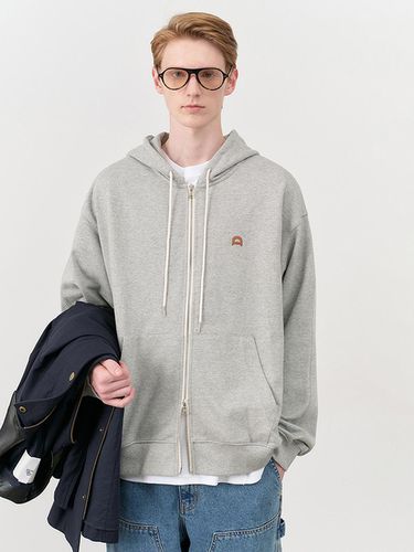 UNISEX LEATHER LOGO ZIP-UP HOODIE MELANGE GREY - Dunst for MEN - Modalova