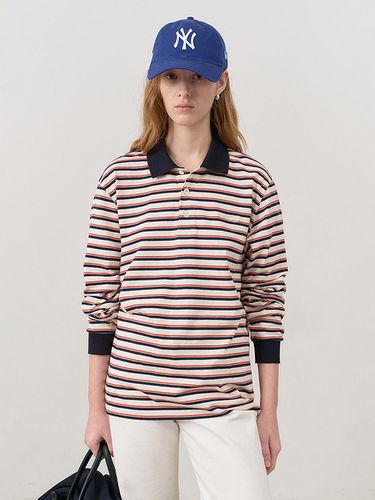 UNISEX MULTI STRIPE COLLARED T-SHIRT NAVY STRIPE_U - Dunst for WOMEN - Modalova