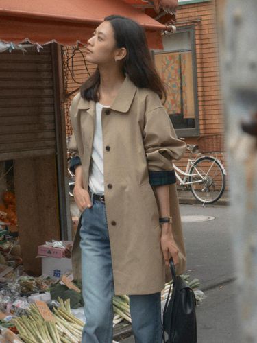 Check detail trench coat_Beige - TILLIDIE - Modalova