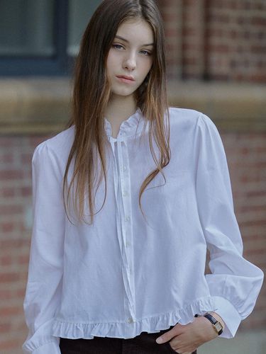 High-neck ribbon frilled blouse (2 colors) - LETTER FROM MOON - Modalova