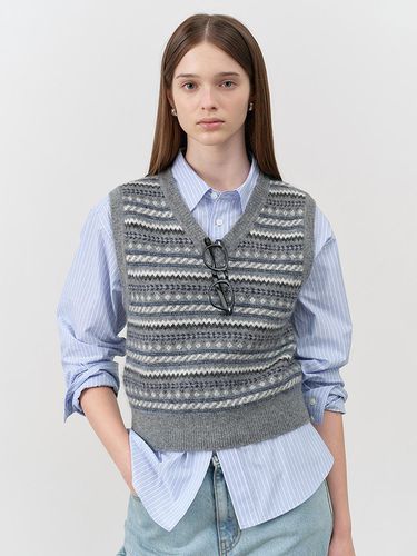 UNISEX CRAFTED V-NECK KNIT VEST MELANGE GREY_UDSW4 - Dunst for WOMEN - Modalova