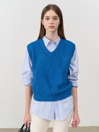 UNISEX DIVIDE V-NECK KNIT VEST BLUE_UDSW4C111B2 - Dunst for WOMEN - Modalova