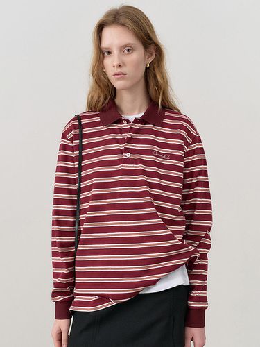 UNISEX MULTI STRIPE COLLARED T-SHIRT BURGUNDY STRI - Dunst for WOMEN - Modalova