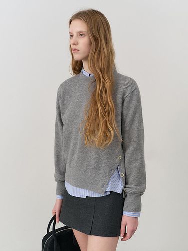 UNISEX BUTTONED CREWNECK SWEATER MELANGE GREY_UDSW - Dunst for WOMEN - Modalova