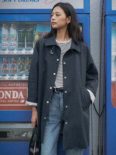 Slim belt raglan sleeve trench coat_Navy - TILLIDIE - Modalova