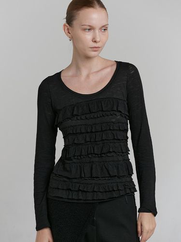 FRILL U NECK T-SHIRT [BLACK] - LOW TIDE - Modalova