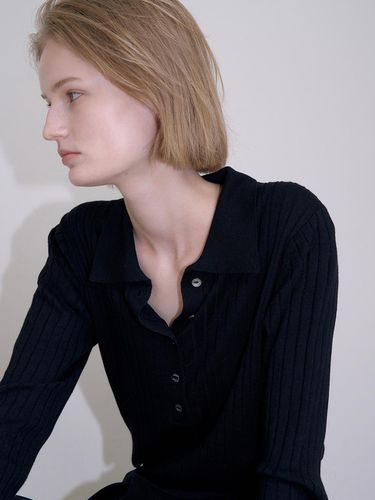 SOFT OPEN COLLAR KNIT_BLACK - ovbeige - Modalova