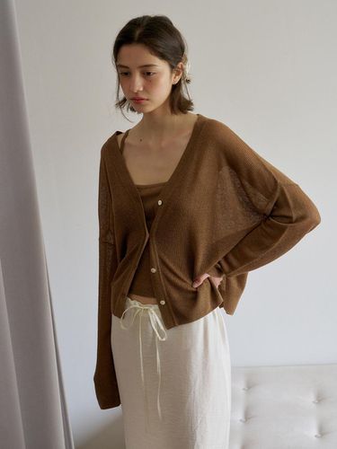 LINEN CARDIGAN&TOP SET_BROWN - ovbeige - Modalova