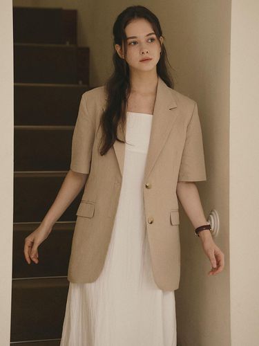 CATHY] Linen half sleeve jacket_classic beige - CHARMEUSE - Modalova