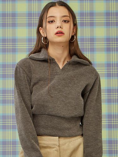 CP] Cropped Knit Pique Collar Long Sleeve T-shirt - CITYPOPZ - Modalova