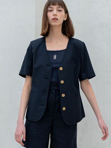 COLLARLESS HALF SLEEVE LINEN JACKET - DEFEMME - Modalova