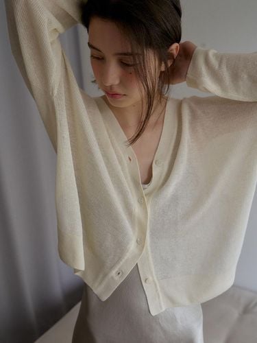 LINEN CARDIGAN&TOP SET_CREAM - ovbeige - Modalova