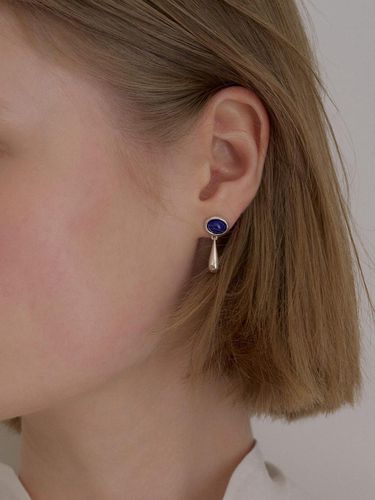 VEI] 925silver DROP BAR STONE EARRINGS _LAPIS LAZ - ovbeige - Modalova