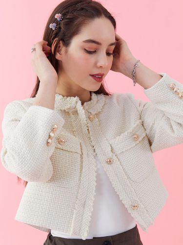 CP] Crop Round Tweed Blazer Jacket [WHITE] - CITYPOPZ - Modalova