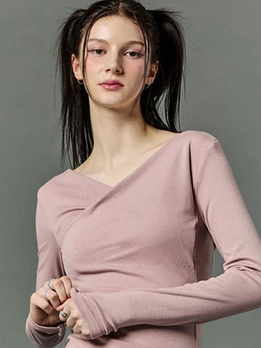 CP] Drape V-neck Off-Shoulder Long Sleeve [PINK] - CITYPOPZ - Modalova