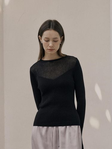 Sheer cutting knit_BLACK - Fine O’ Kind - Modalova