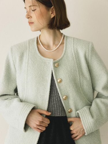 WOOL BOOKLE COAT - GREEN - MORE THAN LIKE - Modalova