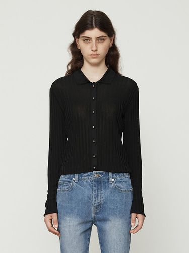 Rayon Long-Sleeved Collar Knitwear [Black] - Current - Modalova