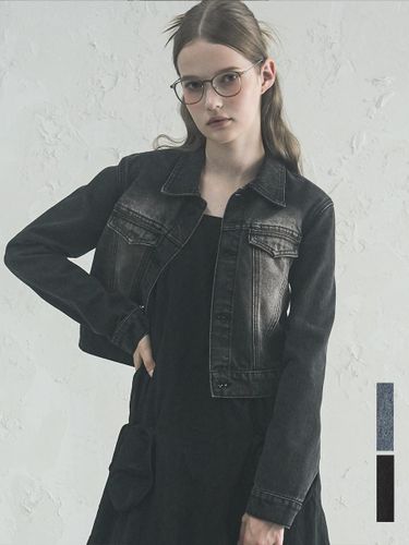 Sand Washing Denim Crop Jacket - 2 Color - AVANDRESS - Modalova