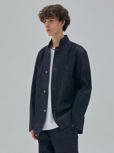 DENIM STAND CALLAR TAILORED JACKET - RYUL + WAI: - Modalova