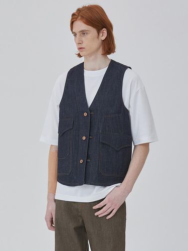 DENIM MULTI POCKETS RAW VEST INDIGO - RYUL + WAI: - Modalova