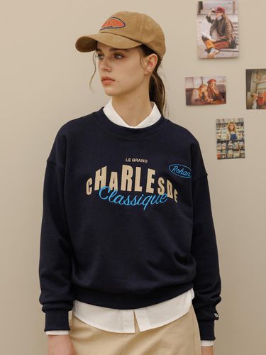 Rohan embroidery crop sweat shirt_Navy - Charles de Rohan - Modalova