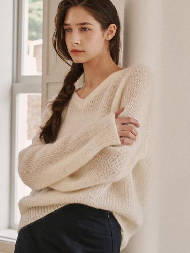 V-neck mohair pullover-White - ODER - Modalova