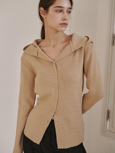 Soft hooded slim cardigan-beige - ODER - Modalova