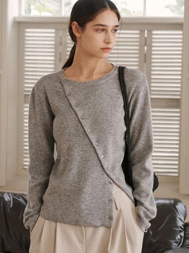 Diagonal button wool cardigan-gray - ODER - Modalova