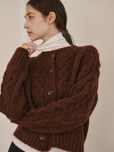 Roundwool cable cardigan-brown - ODER - Modalova