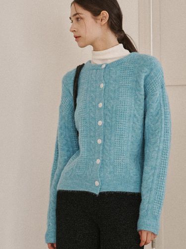 Woolmohair cable cardigan-blue - ODER - Modalova