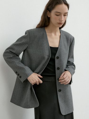 WOOL STRIPE NOCOLLAR BLAZER_LIGHT GRAY - octette - Modalova